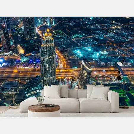 Fotomural panorama nocturno de Dubai desde Burj Khalifa – Pixers®