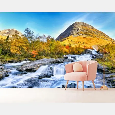Fotomural cascada otoñal entre montañas – Pixers®