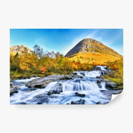 Fotomural cascada otoñal entre montañas – Pixers®