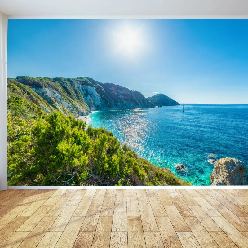 Fotomural panorámica costera de Sansone en la isla de Elba