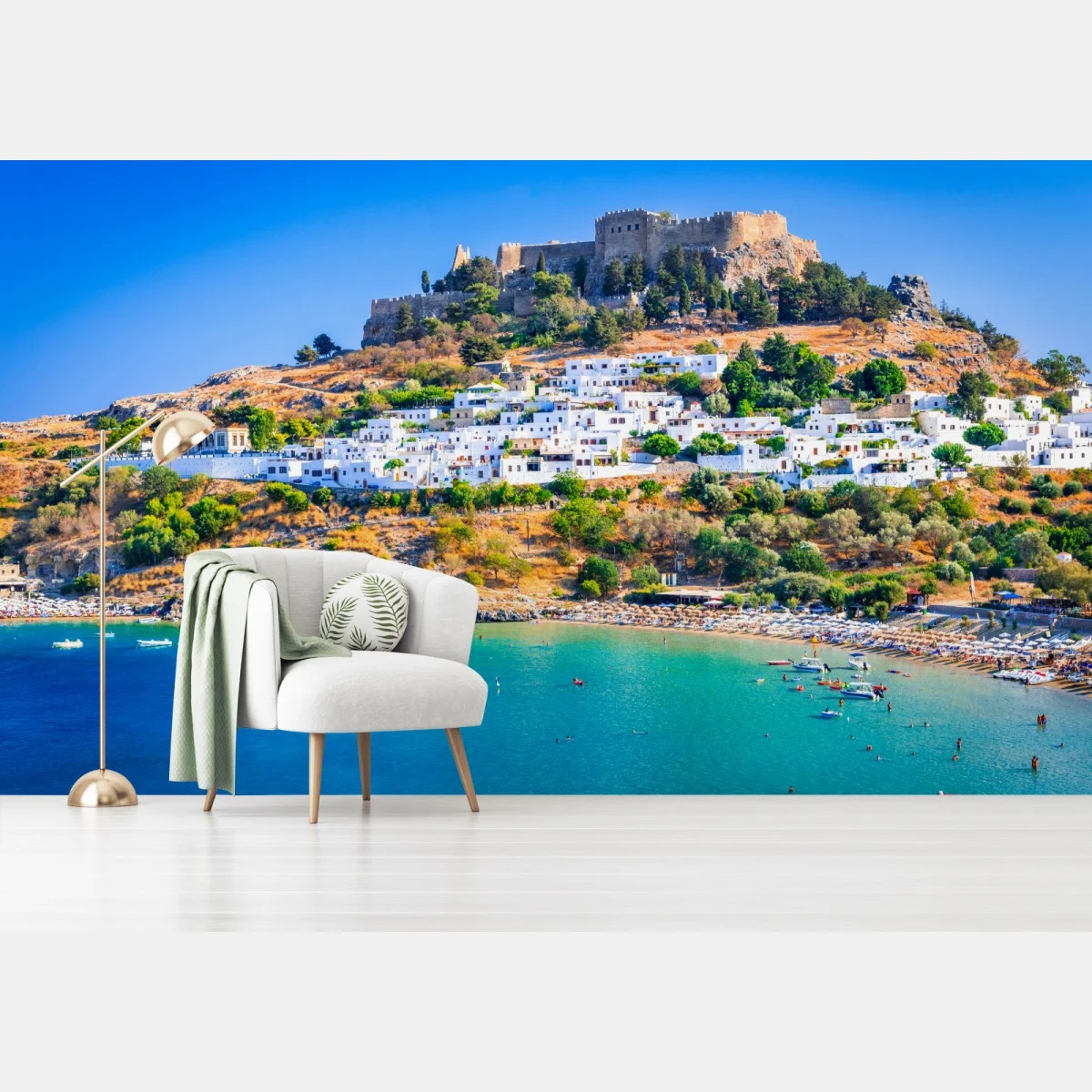 Fotomural Lindos, Grecia: acantilado de casas blancas y Acrópolis – Pixers® Fotomural Lindos, Grecia: acantilado de casas blancas y Acrópolis – Pixers®