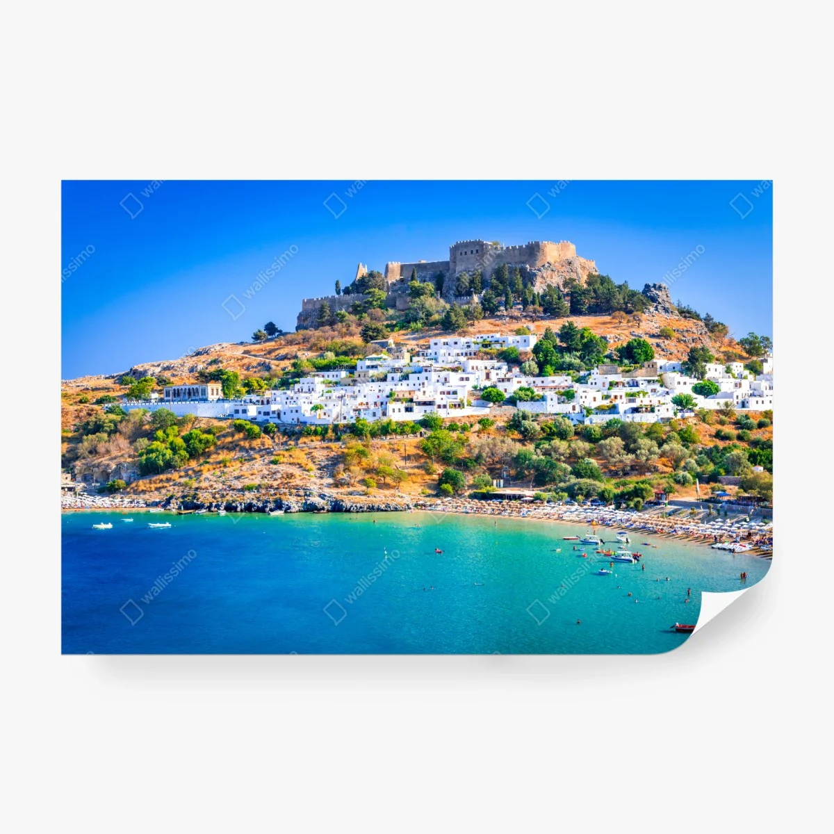 Fotomural Lindos, Grecia: acantilado de casas blancas y Acrópolis – Pixers® Fotomural Lindos, Grecia: acantilado de casas blancas y Acrópolis – Pixers®