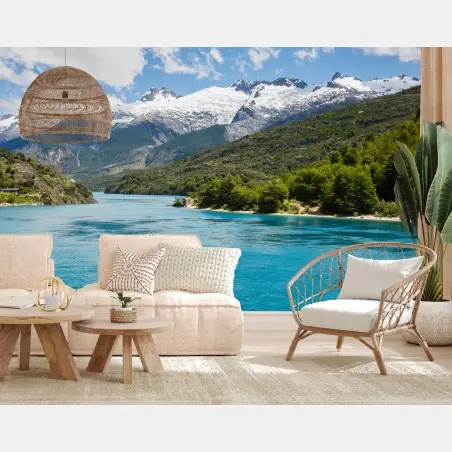 Fotomural paisaje de montañas nevadas y aguas turquesas – Pixers®