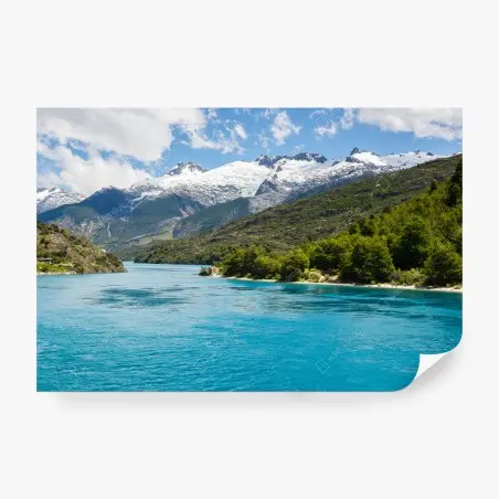 Fotomural paisaje de montañas nevadas y aguas turquesas – Pixers®