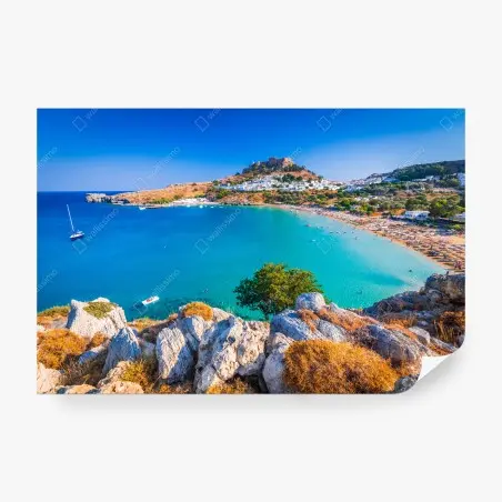 Fotomural Lindos: bahía de aguas turquesas en Rodas – Pixers®