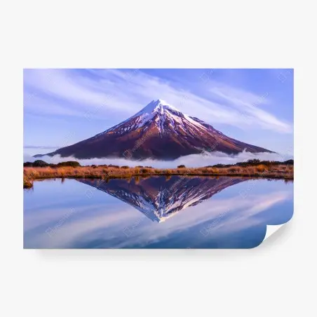 Fotomural montaña nevada reflejada en lago – Pixers®