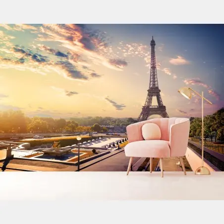 Fotomural amanecer sobre la Torre Eiffel en París – Pixers®