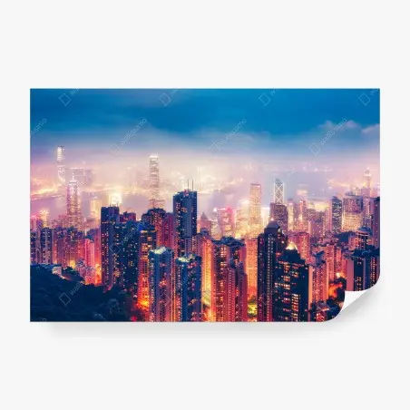 Fotomural panorámica nocturna vibrante de Hong Kong desde Victoria Peak – Pixers®