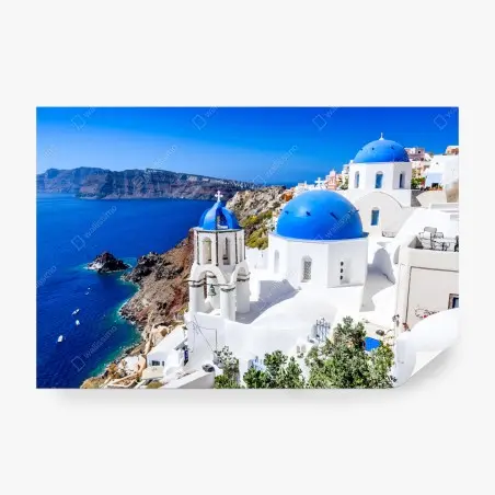 Fotomural amanecer en Santorini: cúpulas azules sobre el mar – Pixers®