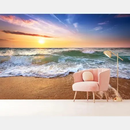 Fotomural atardecer dorado en la costa – Pixers®
