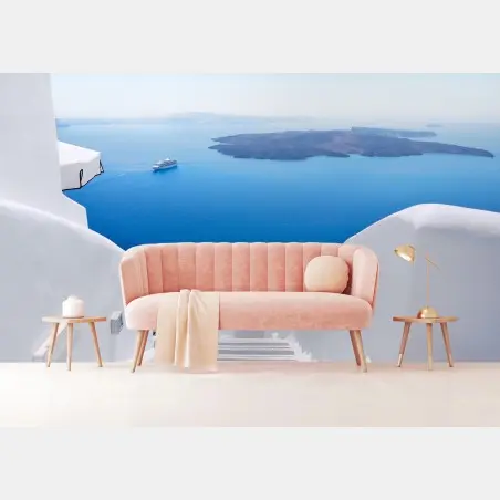 Fotomural mirador al mar azul desde escalera blanca – Pixers®