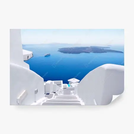 Fotomural mirador al mar azul desde escalera blanca – Pixers®