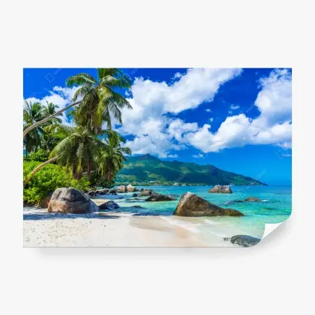 Fotomural paisaje tropical en Baie Beau Vallon, Mahé, Seychelles – Pixers®