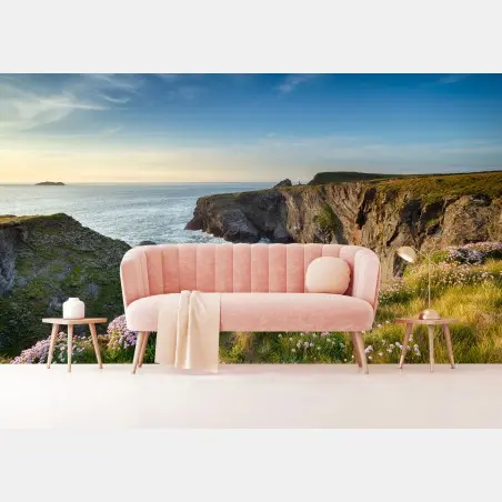 Fotomural acantilado florido al atardecer – Pixers®