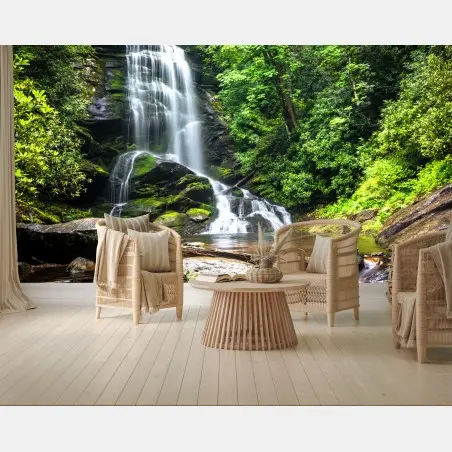 Fotomural cascada serena en bosque verde – Pixers®