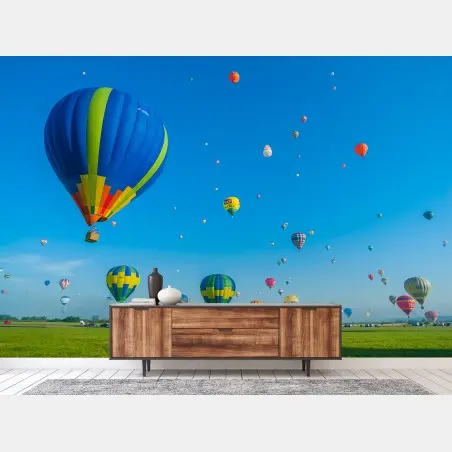 Fotomural amanecer en Chambley con globos aerostáticos sobre el campo – Pixers®