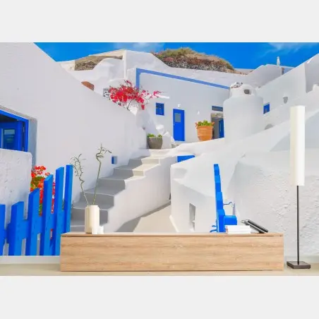 Fotomural paisaje blanco y azul de Santorini – Pixers®