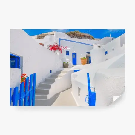 Fotomural paisaje blanco y azul de Santorini – Pixers®