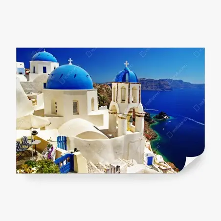 Fotomural vistas de Santorini: cúpulas azules sobre el mar – Pixers®