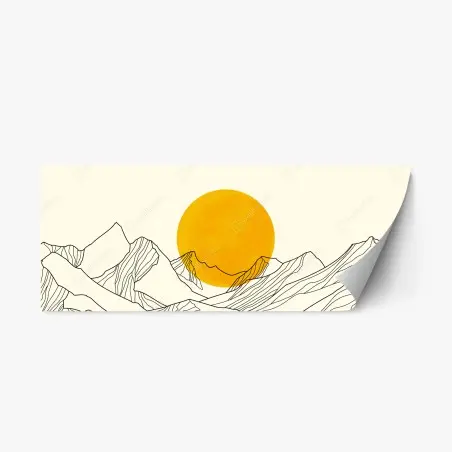 Pegatina reposicionable sol dorado sobre montañas minimalistas – Pixers®