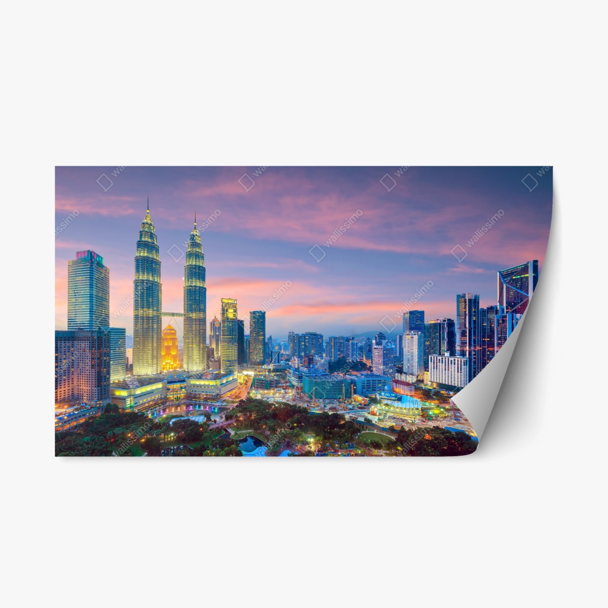 Pegatina reposicionable atardecer sobre Kuala Lumpur y las Torres Petronas – Pixers®