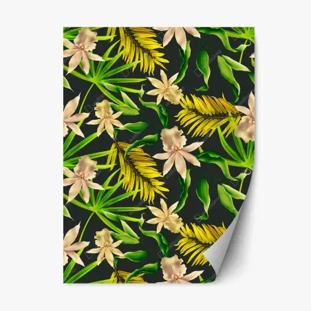 Pegatina reposicionable estampado tropical de orquídeas sobre fondo oscuro – Pixers®