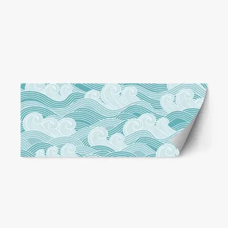 Pegatina reposicionable mural de olas estilizadas en tonos turquesa – Pixers®