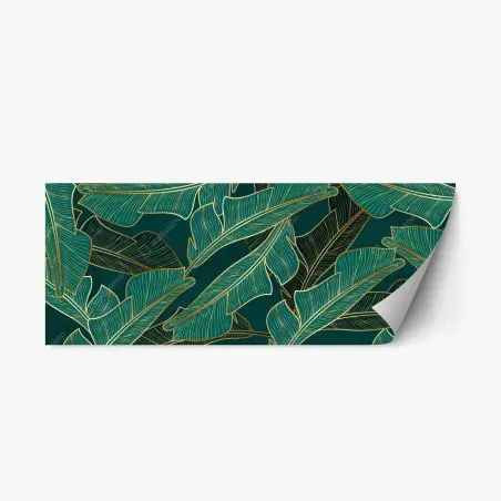 Pegatina reposicionable diseño de hojas tropicales doradas sobre fondo verde oscuro – Pixers®