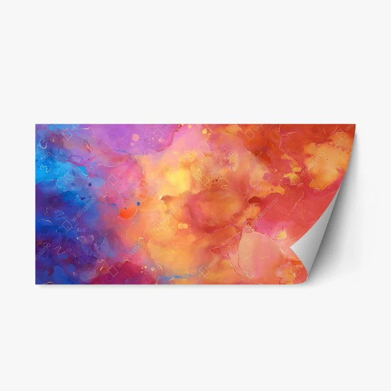 Pegatina reposicionable arte abstracto en tonos cálidos y fríos con vetas doradas