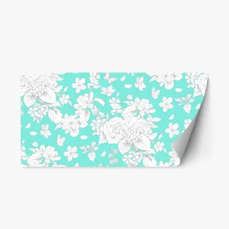Pegatina reposicionable estampado floral vintage en turquesa – Pixers®