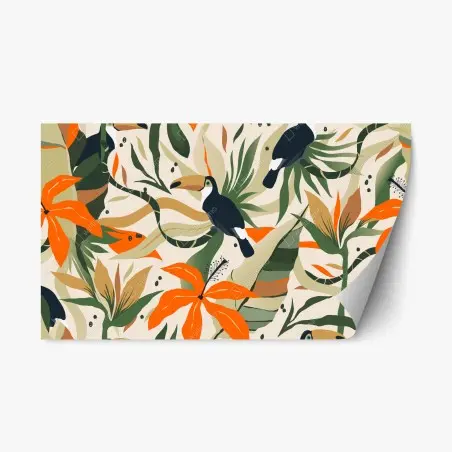 Pegatina reposicionable selva tropical con tucanes y flores – Pixers®