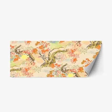 Pegatina reposicionable motivo oriental de arces otoñales en tonos pastel – Pixers®