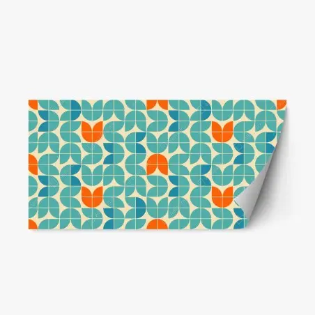Pegatina reposicionable mosaico geométrico mid-century en tonos turquesa y naranja – Pixers®
