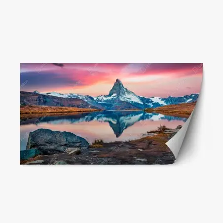 Pegatina reposicionable amanecer sobre Stellisee y Matterhorn – Pixers®