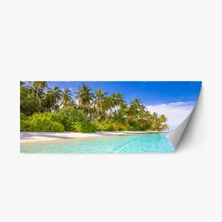 Pegatina reposicionable escena de playa tropical con palmeras – Pixers®
