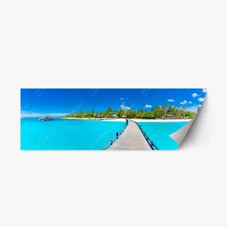 Pegatina reposicionable muelle hacia el paraíso tropical sobre agua turquesa – Pixers®