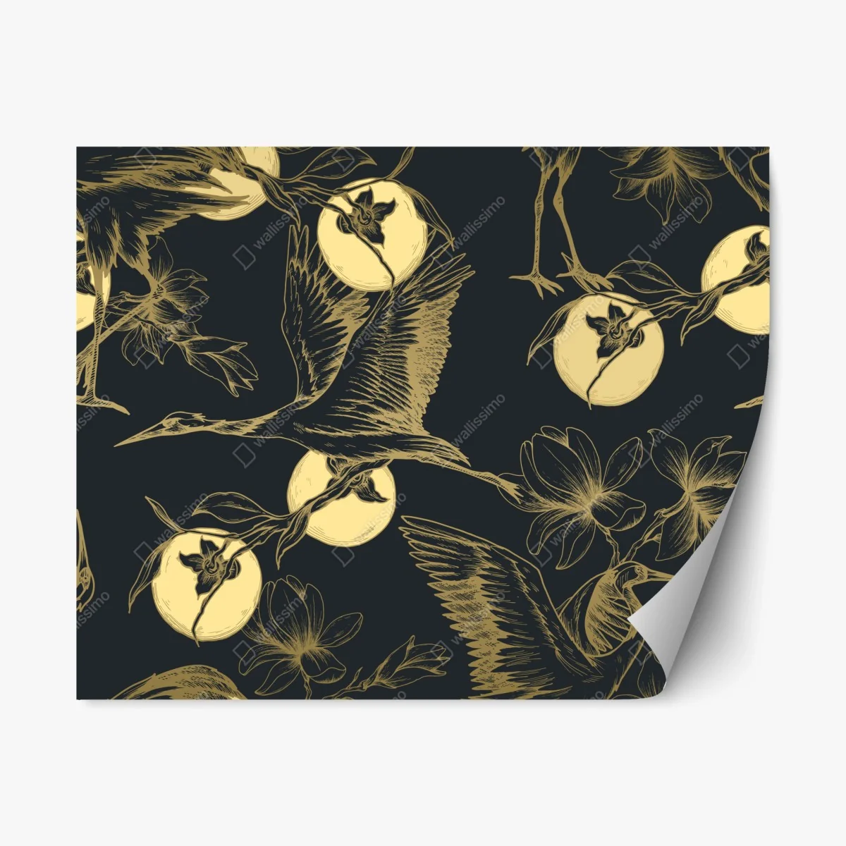 Pegatina reposicionable estampado elegante de garzas y flores doradas sobre fondo oscuro – Pixers® Pegatina reposicionable estampado elegante de garzas y flores doradas sobre fondo oscuro – Pixers®