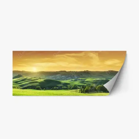 Pegatina reposicionable panorama de colinas de la Toscana al atardecer – Pixers®