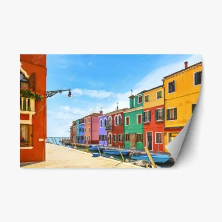 Pegatina reposicionable escena vibrante del canal de Burano – Pixers®