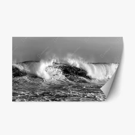 Pegatina reposicionable olas rompiendo en blanco y negro – Pixers®