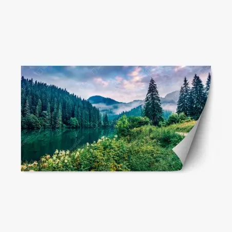 Pegatina reposicionable amanecer brumoso en Lacu Roșu – Pixers®