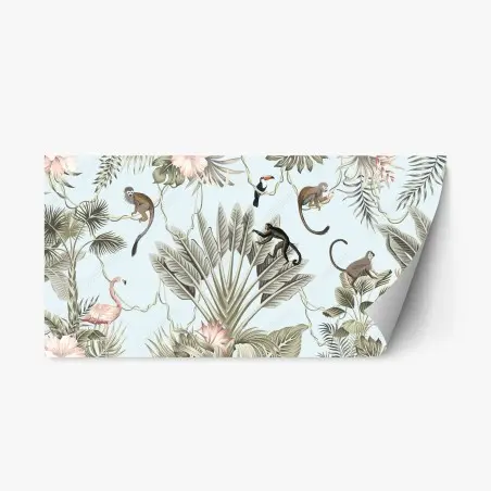 Pegatina reposicionable selva tropical en tonos pastel estilo vintage – Pixers®