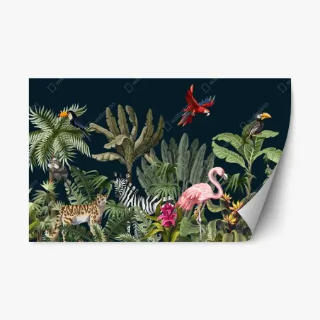 Pegatina reposicionable escena selvática de fauna y vegetación tropical – Pixers®