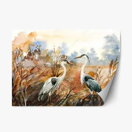 Pegatina reposicionable garzas en el humedal otoñal – Pixers®