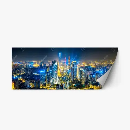 Pegatina reposicionable panorama nocturno del distrito financiero de Guangzhou – Pixers®