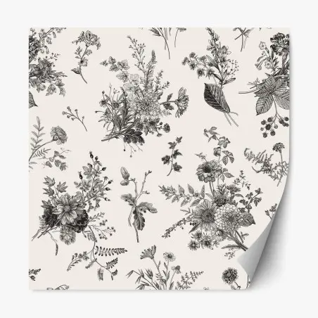 Pegatina reposicionable motivo floral otoñal en blanco y negro – Pixers®