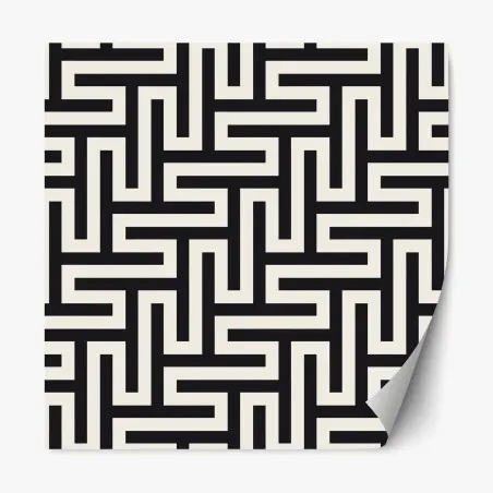 Pegatina reposicionable patrón geométrico de laberinto en tonos crema y negro – Pixers®