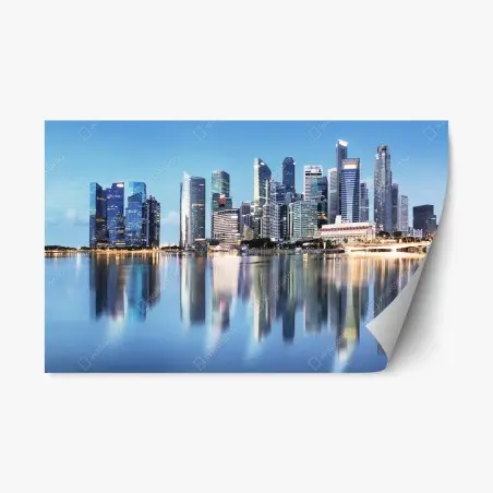 Pegatina reposicionable panorámica del horizonte urbano reflejado en el agua – Pixers®