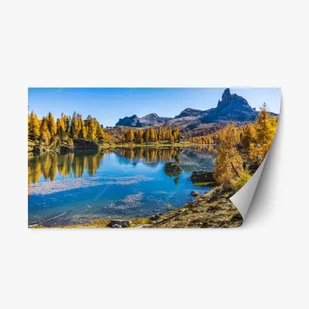 Pegatina reposicionable reflejos dorados en lago alpino – Pixers®