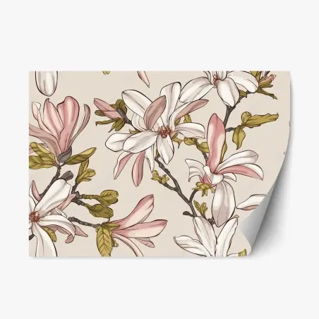 Pegatina reposicionable ilustración de magnolias en tonos suaves – Pixers®